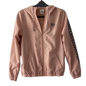 Vans Pink Hooded Zip Jacket with Black Checker Sleeve XS